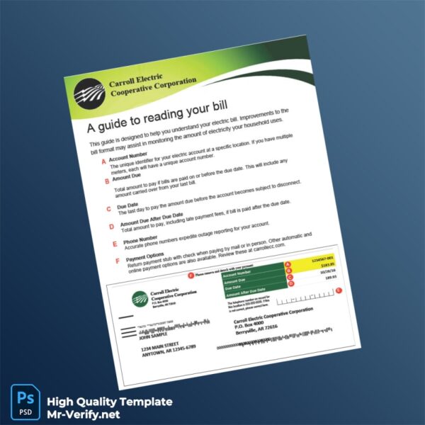 USA Carroll Electric Cooperative Corporation Editable Electricity Bill Template in Word and PDF formats