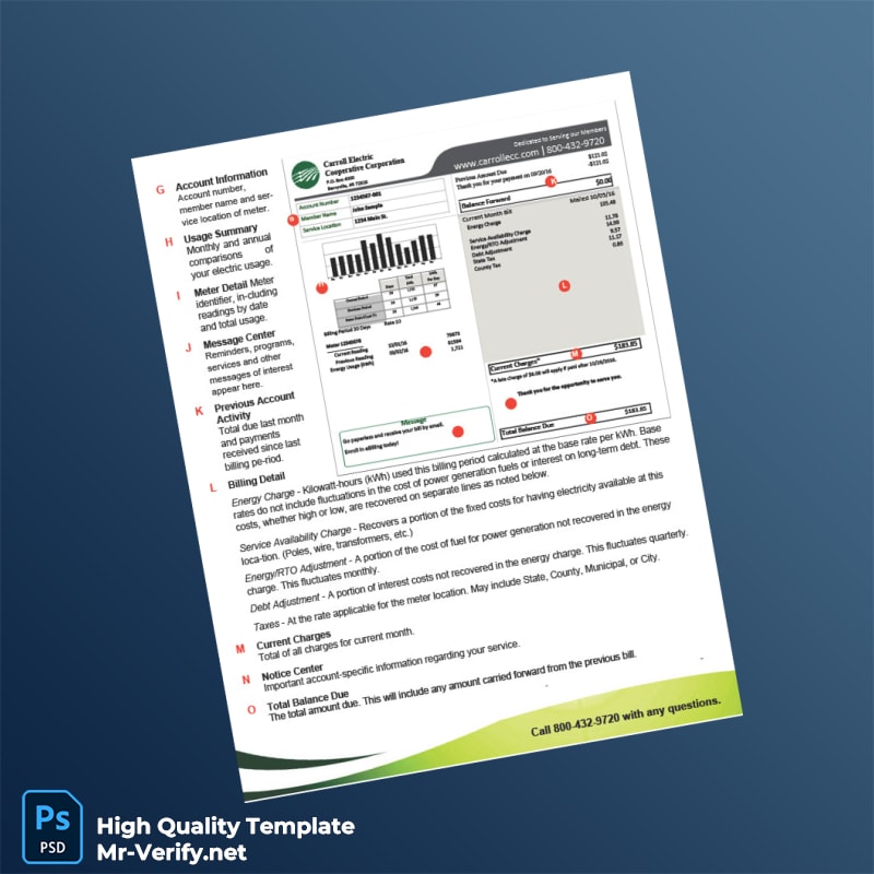 USA Carroll Electric Cooperative Corporation Editable Electricity Bill Template in Word and PDF formats page 2 USA Carroll Electric Cooperative Corporation Editable Electricity Bill Template in Word and PDF formats page 2
