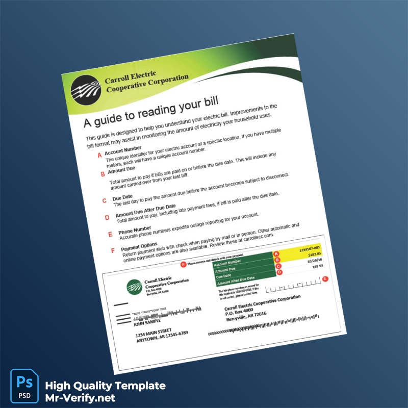 USA Carroll Electric Cooperative Corporation Editable Electricity Bill Template in Word and PDF formats USA Carroll Electric Cooperative Corporation Editable Electricity Bill Template in Word and PDF formats