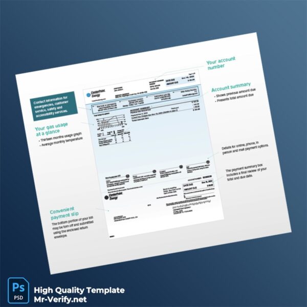 USA CenterPoint Energy Editable Gas Bill Template in Word and PDF formats
