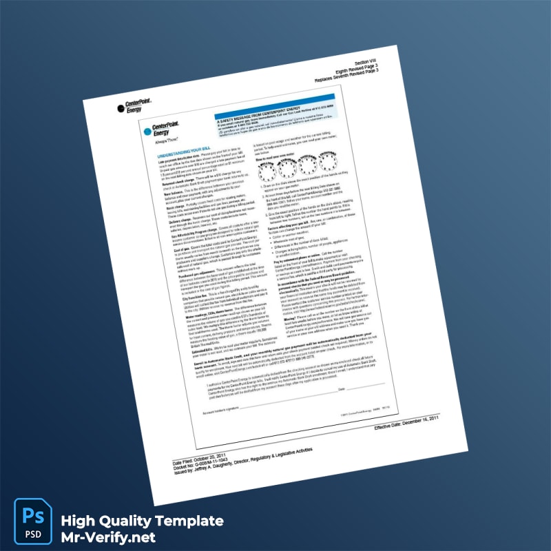 USA CenterPoint Energy Editable Utility Bill Template in Word and PDF formats page 2 USA CenterPoint Energy Editable Utility Bill Template in Word and PDF formats page 2