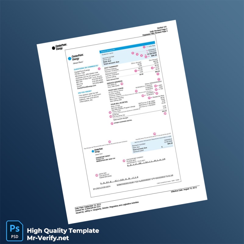 USA CenterPoint Energy Editable Utility Bill Template in Word and PDF formats USA CenterPoint Energy Editable Utility Bill Template in Word and PDF formats
