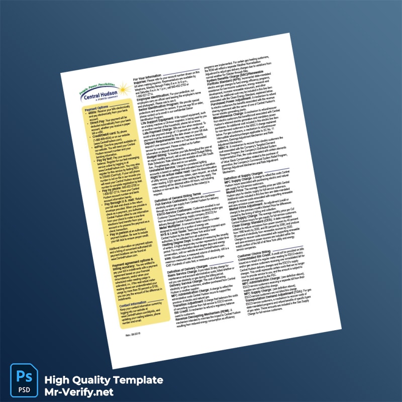 USA Central Hudson Editable Utility Bill Template in Word and PDF formats page 2 USA Central Hudson Editable Utility Bill Template in Word and PDF formats page 2