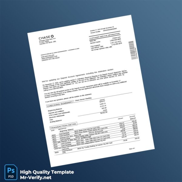 USA Chase Bank Statement Template in Word and PDF formats