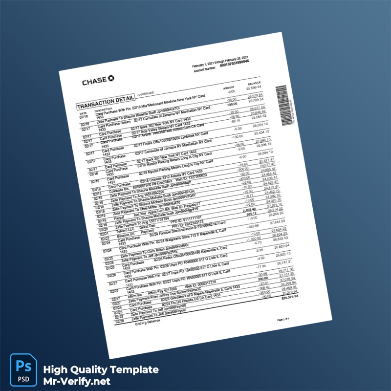USA Chase College Checking Statement Template in Word and PDF formats page 3 USA Chase College Checking Statement Template in Word and PDF formats page 3