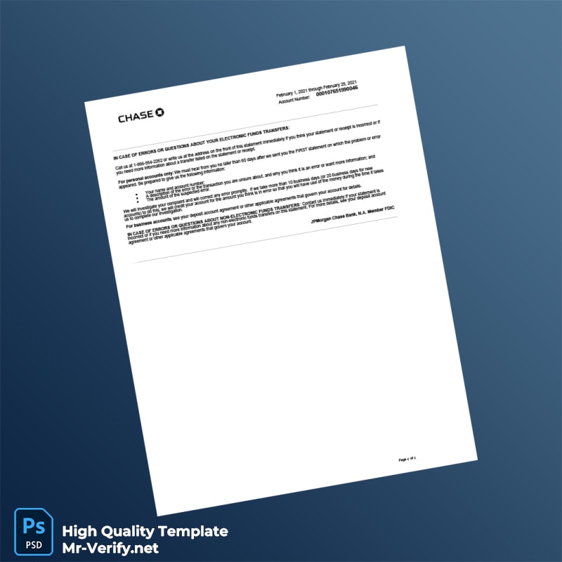 USA Chase College Checking Statement Template in Word and PDF formats page 4 USA Chase College Checking Statement Template in Word and PDF formats page 4