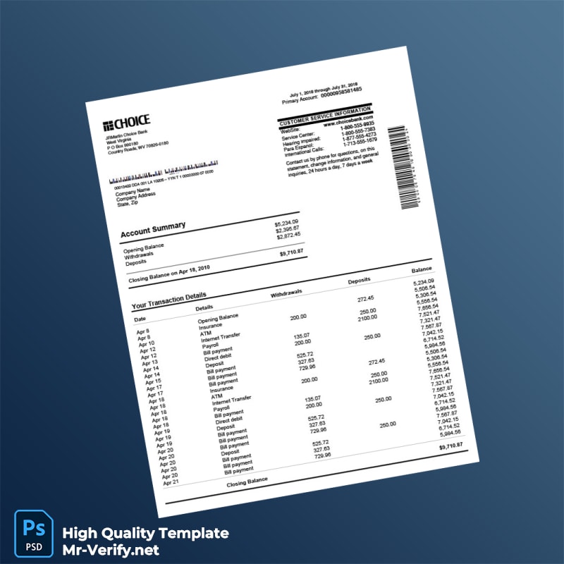 USA Choice Bank Statement Template in Word and PDF formats USA Choice Bank Statement Template in Word and PDF formats