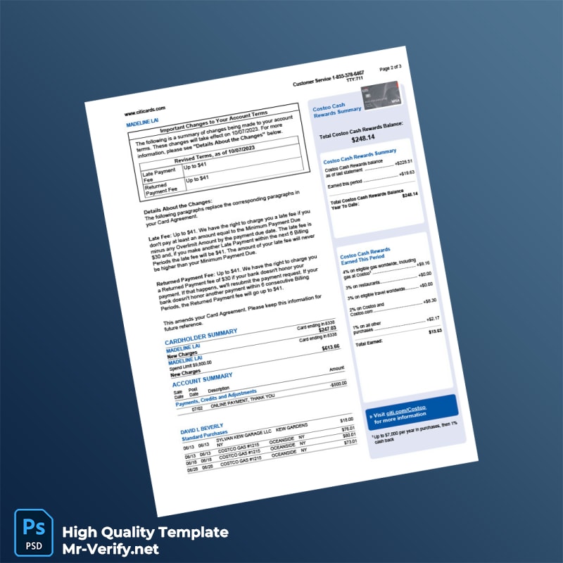 USA Citi Bank Statement Template in Word and PDF formats page 2 USA Citi Bank Statement Template in Word and PDF formats page 2