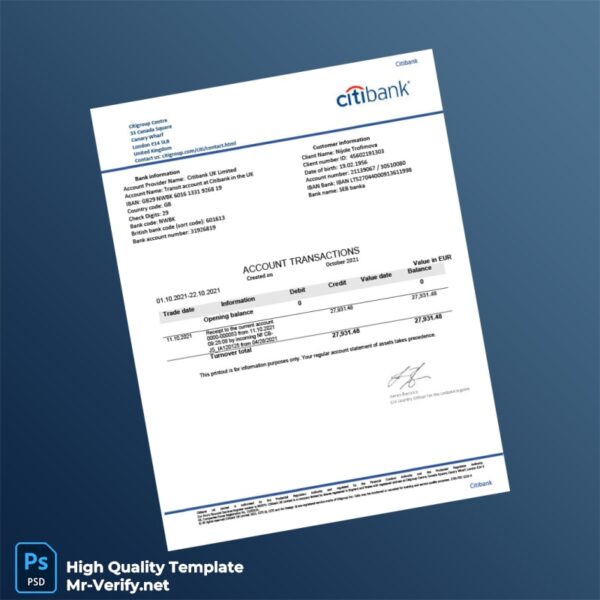 USA Citibank Bank Statement Template in Word and PDF formats USA Citibank Bank Statement Template in Word and PDF formats