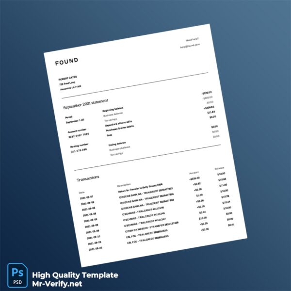 USA Citizens Bank NA Bank Statement Template in Word and PDF formats