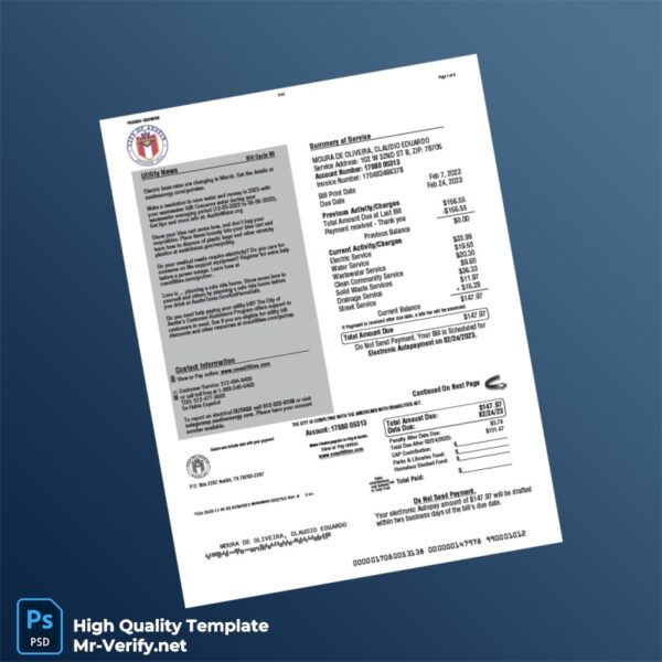 USA City of Austin Editable Utility Bill Template in Word and PDF formats USA City of Austin Editable Utility Bill Template in Word and PDF formats