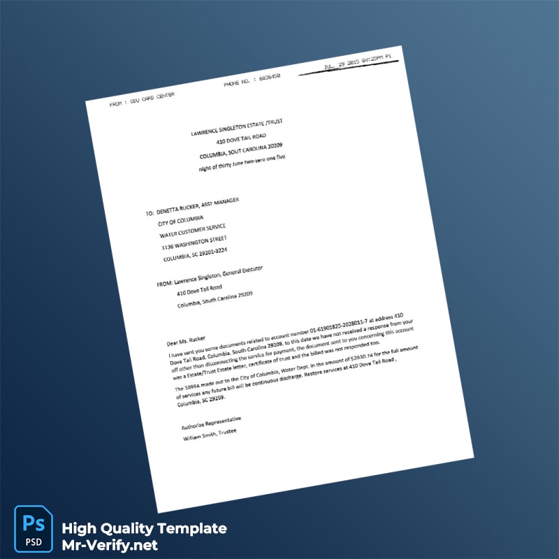 USA City of Columbia Editable Utility Bill Template in Word and PDF formats USA City of Columbia Editable Utility Bill Template in Word and PDF formats