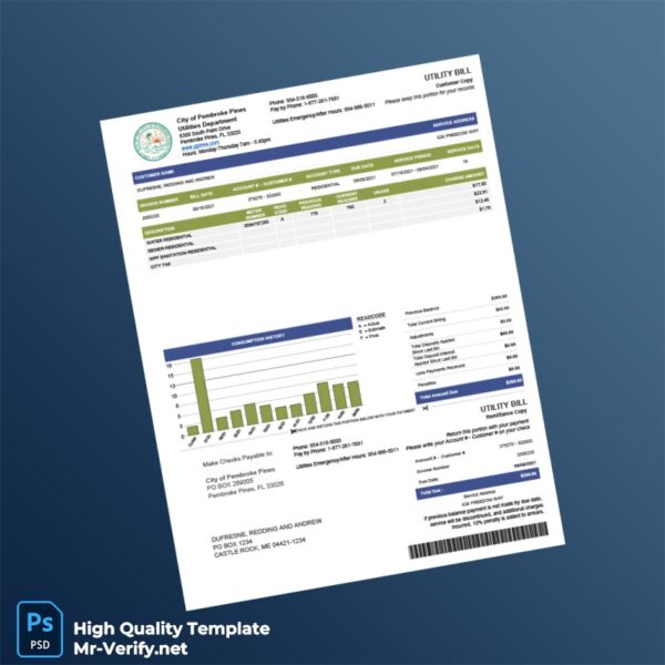 USA City of Pembroke Pines Editable Utility Bill Template in Word and PDF formats USA City of Pembroke Pines Editable Utility Bill Template in Word and PDF formats