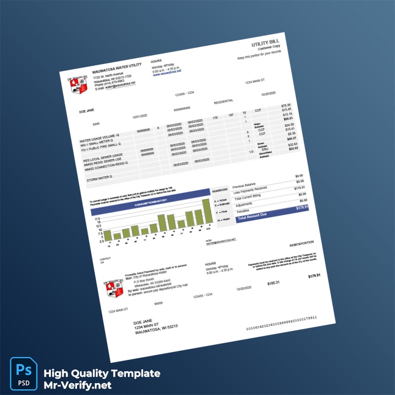 USA City of Wauwatosa Editable Water Bill Template in Word and PDF formats USA City of Wauwatosa Editable Water Bill Template in Word and PDF formats