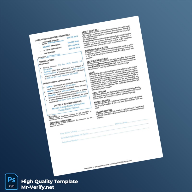USA Clark Regional Wastewater District Editable Billing Statement Template in Word and PDF formats page 2 USA Clark Regional Wastewater District Editable Billing Statement Template in Word and PDF formats page 2