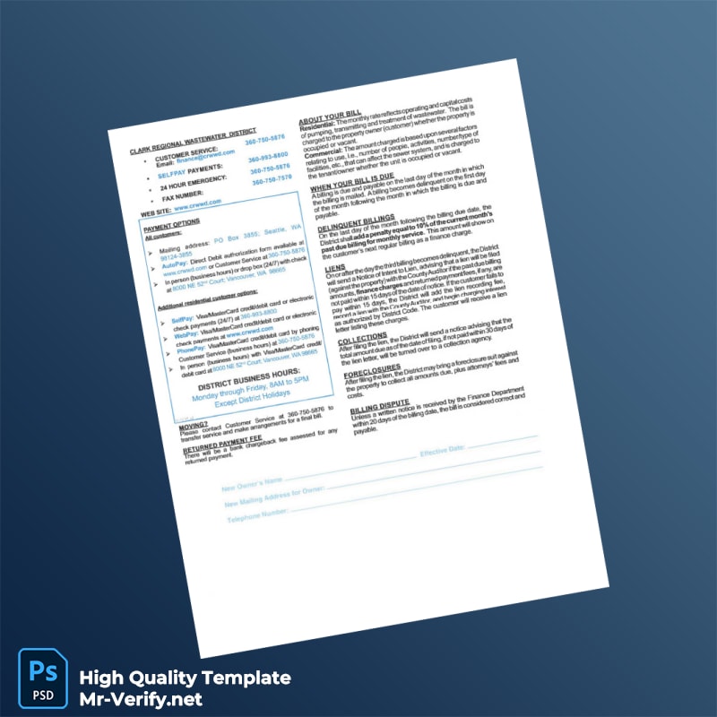 USA Clark Regional Wastewater District Editable Utility Bill Template in Word and PDF formats page 2 USA Clark Regional Wastewater District Editable Utility Bill Template in Word and PDF formats page 2