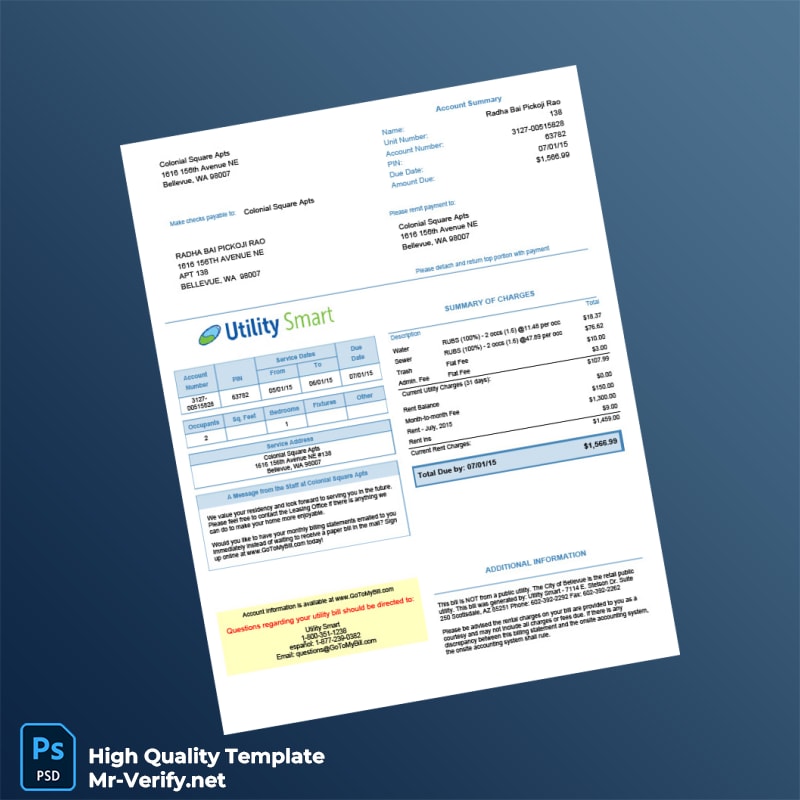 USA Colonial Square Apts Editable Bill Template in Word and PDF formats USA Colonial Square Apts Editable Bill Template in Word and PDF formats