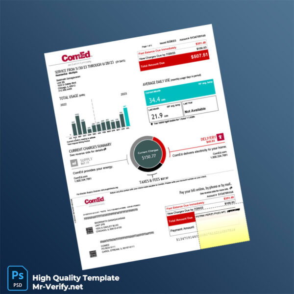 USA ComEd Editable Utility Bill Template in Word and PDF formats