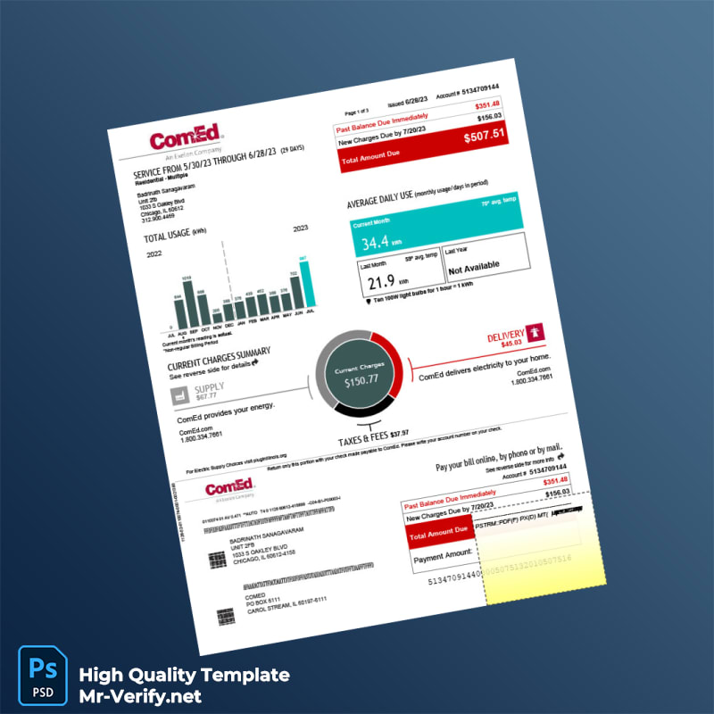 USA ComEd Editable Utility Bill Template in Word and PDF formats USA ComEd Editable Utility Bill Template in Word and PDF formats