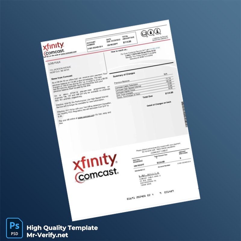 USA Comcast Editable Utility Bill Template in Word and PDF formats USA Comcast Editable Utility Bill Template in Word and PDF formats