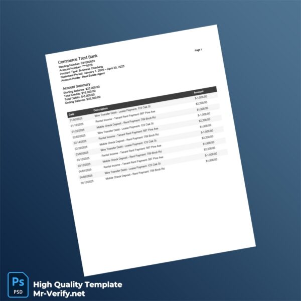 USA Commerce Trust Bank Bank Statement Template in Word and PDF formats USA Commerce Trust Bank Bank Statement Template in Word and PDF formats