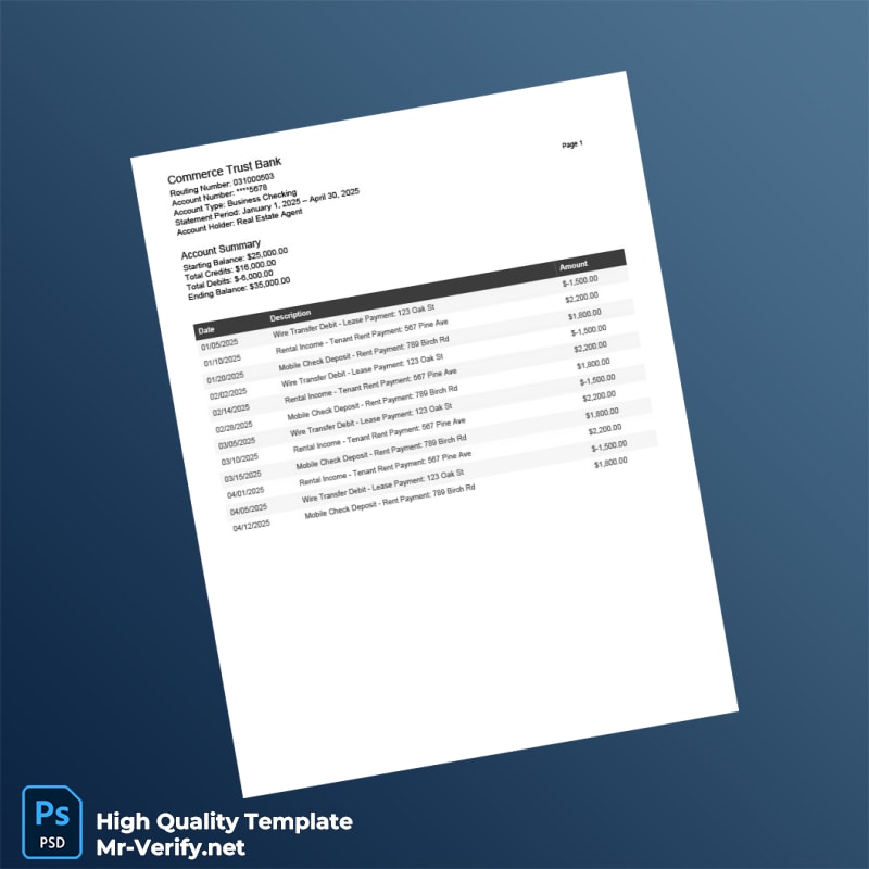 USA Commerce Trust Bank Bank Statement Template in Word and PDF formats USA Commerce Trust Bank Bank Statement Template in Word and PDF formats