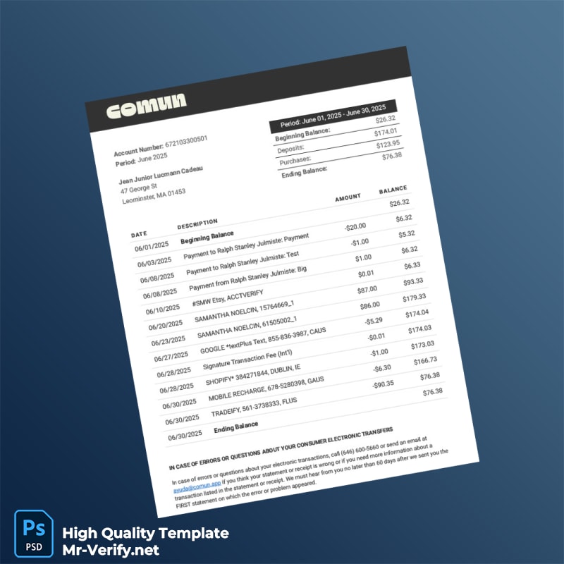 USA Community Federal Savings Bank Bank Statement Template in Word and PDF formats USA Community Federal Savings Bank Bank Statement Template in Word and PDF formats