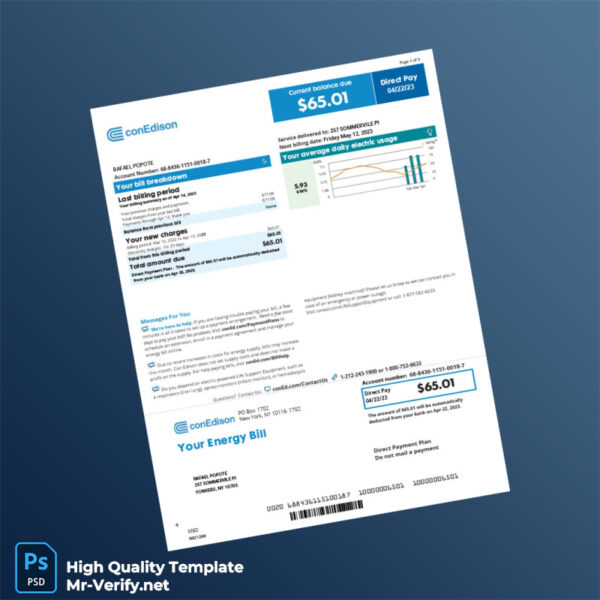 USA ConEdison Editable Energy Bill Template in Word and PDF formats USA ConEdison Editable Energy Bill Template in Word and PDF formats