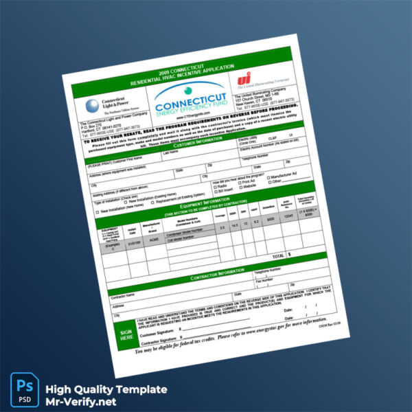 USA Connecticut Light Power Editable HVAC Incentive Application Template in Word and PDF formats USA Connecticut Light Power Editable HVAC Incentive Application Template in Word and PDF formats