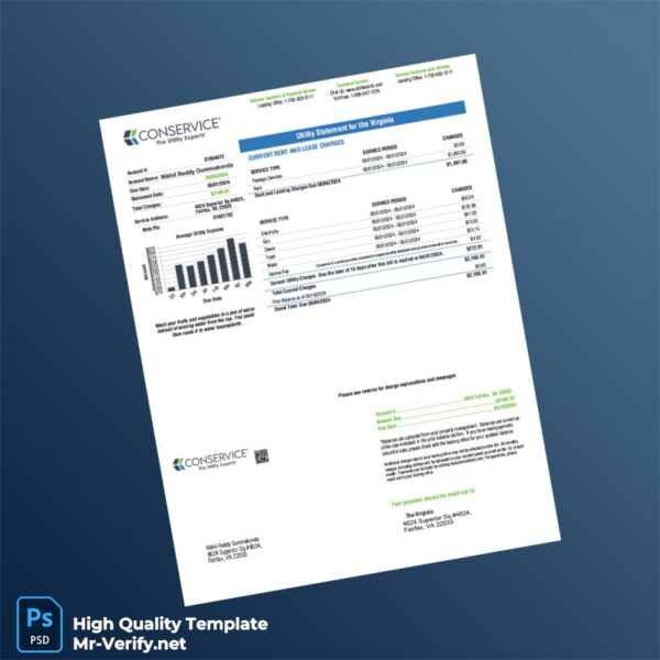 USA Conservice Editable Utility Bill Template in Word and PDF formats