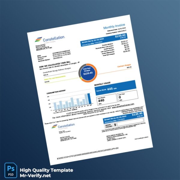 USA Constellation Energy Editable Electricity Bill Template in Word and PDF formats USA Constellation Energy Editable Electricity Bill Template in Word and PDF formats