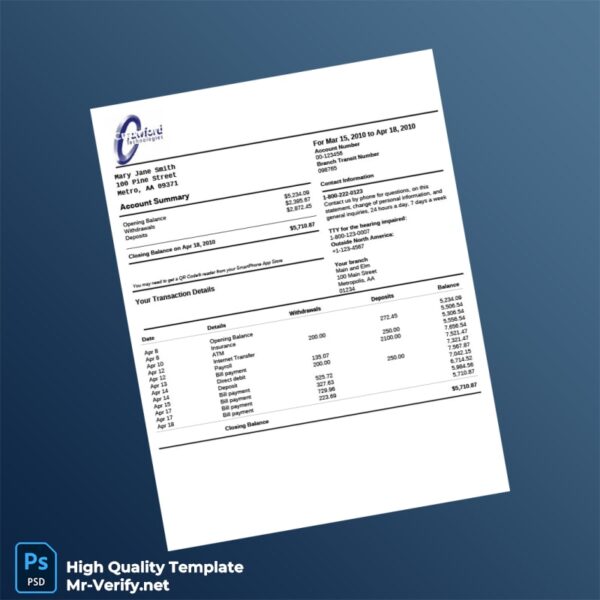 USA CrawfordTech Bank Statement Template in Word and PDF formats USA CrawfordTech Bank Statement Template in Word and PDF formats