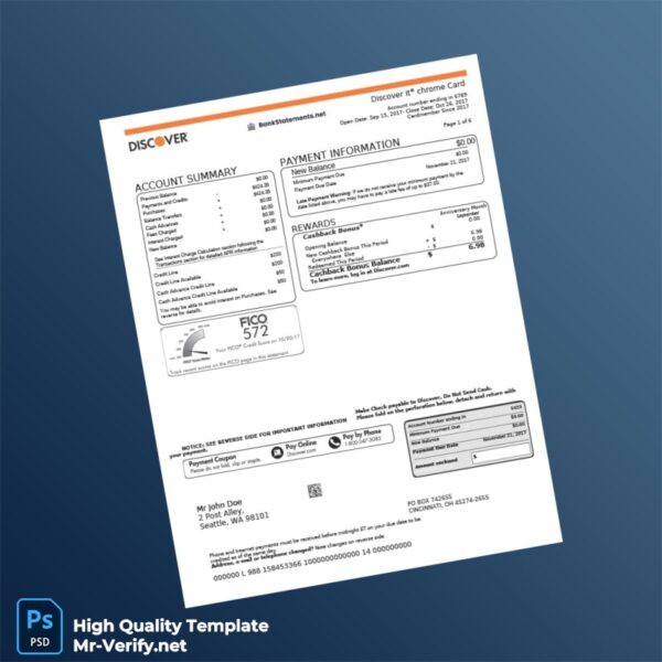 USA Discover Bank Statement Template in Word and PDF formats