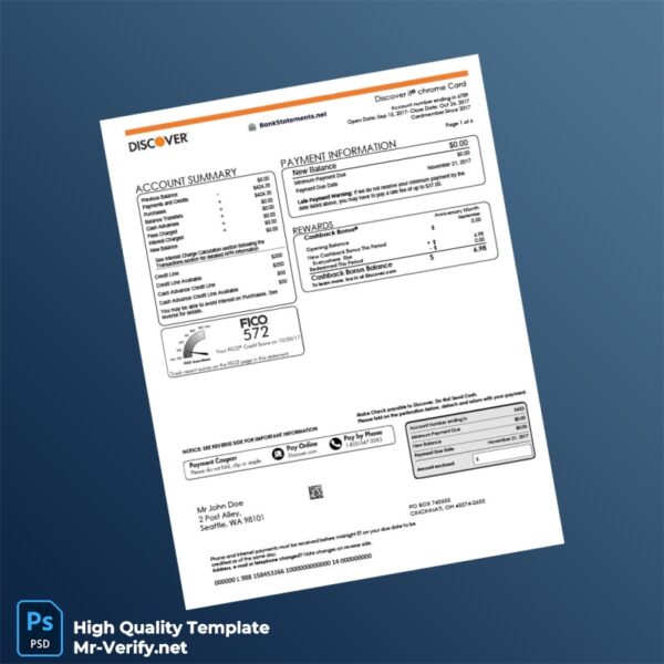 USA Discover Credit Card Statement Template in Word and PDF formats