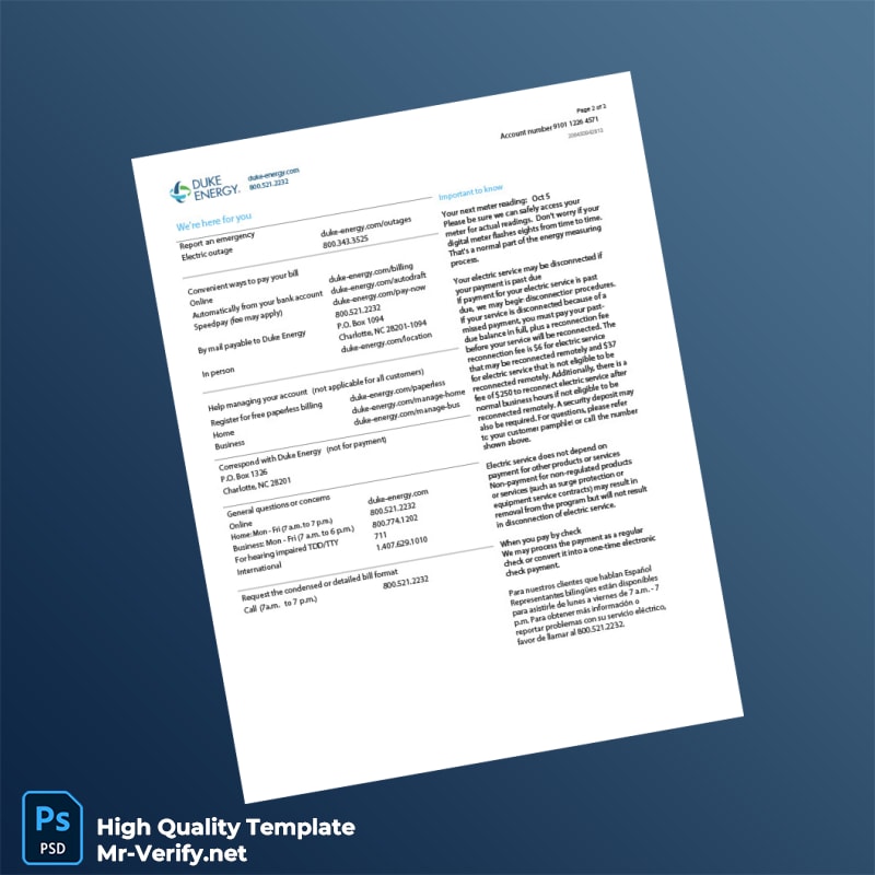 USA Duke Energy Editable Electric Bill Template in Word and PDF formats page 2 USA Duke Energy Editable Electric Bill Template in Word and PDF formats page 2
