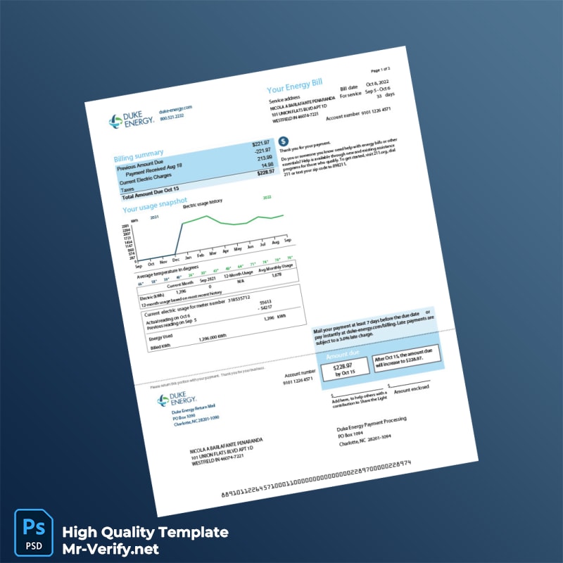 USA Duke Energy Editable Electric Bill Template in Word and PDF formats USA Duke Energy Editable Electric Bill Template in Word and PDF formats