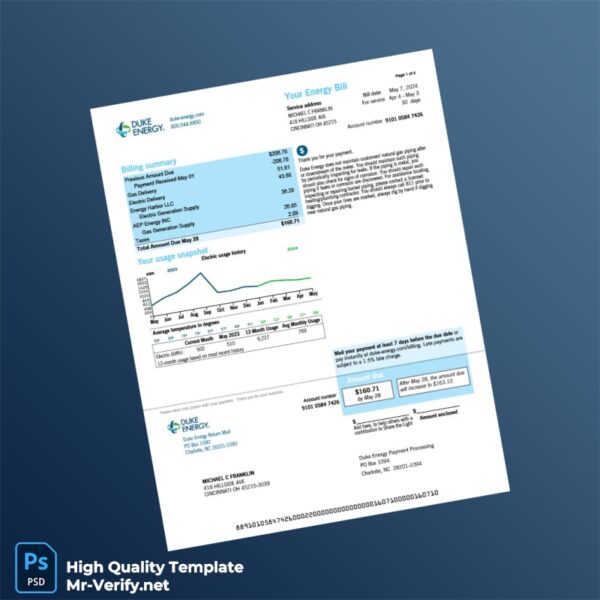 USA Duke Energy Editable Natural Gas Bill Template in Word and PDF formats USA Duke Energy Editable Natural Gas Bill Template in Word and PDF formats