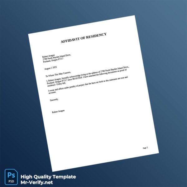 USA Editable Affidavit of Residency Template in Word and PDF formats