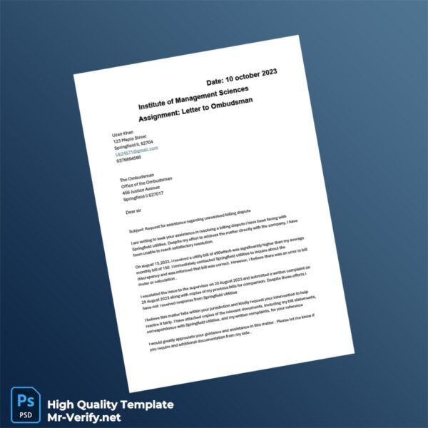 USA Editable Letter to Ombudsman Template in Word and PDF formats USA Editable Letter to Ombudsman Template in Word and PDF formats