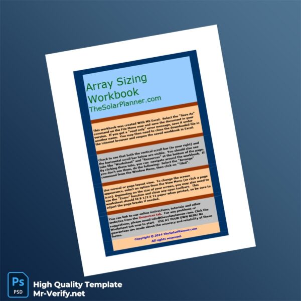 USA Energy Management Service Editable Array Sizing Workbook Template in Word and PDF formats USA Energy Management Service Editable Array Sizing Workbook Template in Word and PDF formats