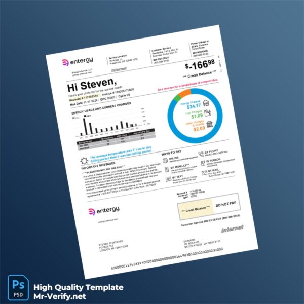 USA Entergy Editable Electricity Bill Template in Word and PDF formats