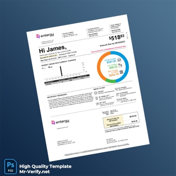 USA Entergy Louisiana Editable Electricity Bill Template in Word and PDF formats USA Entergy Louisiana Editable Electricity Bill Template in Word and PDF formats