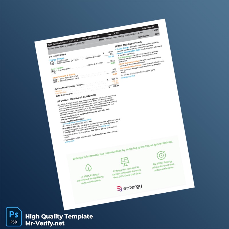 USA Entergy Louisiana Editable Electricity Bill Template in Word and PDF formats page 2 USA Entergy Louisiana Editable Electricity Bill Template in Word and PDF formats page 2