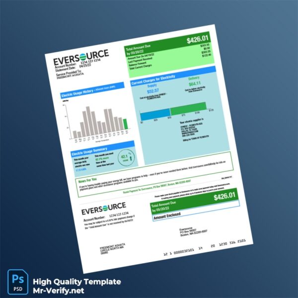 USA Eversource Editable Electricity Bill Template in Word and PDF formats USA Eversource Editable Electricity Bill Template in Word and PDF formats