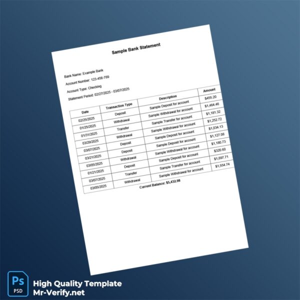 USA Example Bank Bank Statement Template in Word and PDF formats USA Example Bank Bank Statement Template in Word and PDF formats