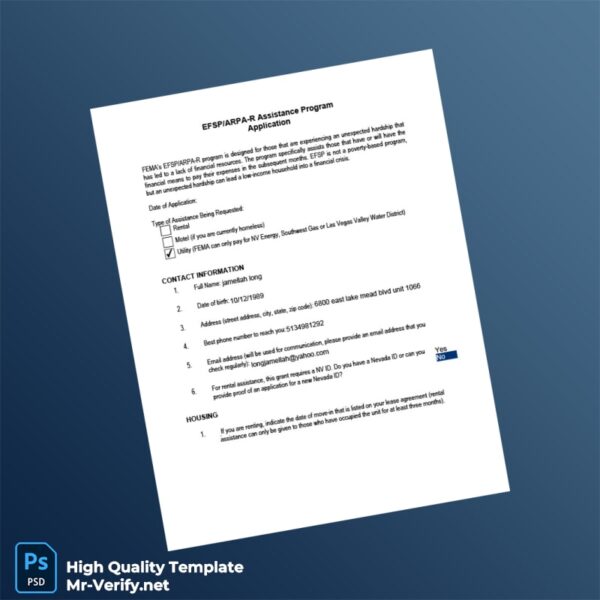 USA FEMA Editable Utility Bill Assistance Application Template in Word and PDF formats USA FEMA Editable Utility Bill Assistance Application Template in Word and PDF formats