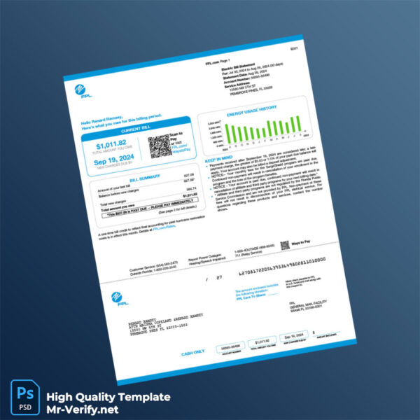 USA FPL Editable Electric Bill Template in Word and PDF formats
