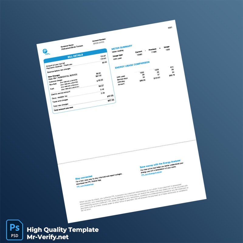 USA FPL Editable Utility Bill Template in Word and PDF formats page 2 USA FPL Editable Utility Bill Template in Word and PDF formats page 2