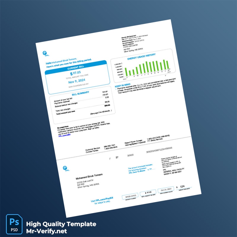 USA FPL Editable Utility Bill Template in Word and PDF formats USA FPL Editable Utility Bill Template in Word and PDF formats