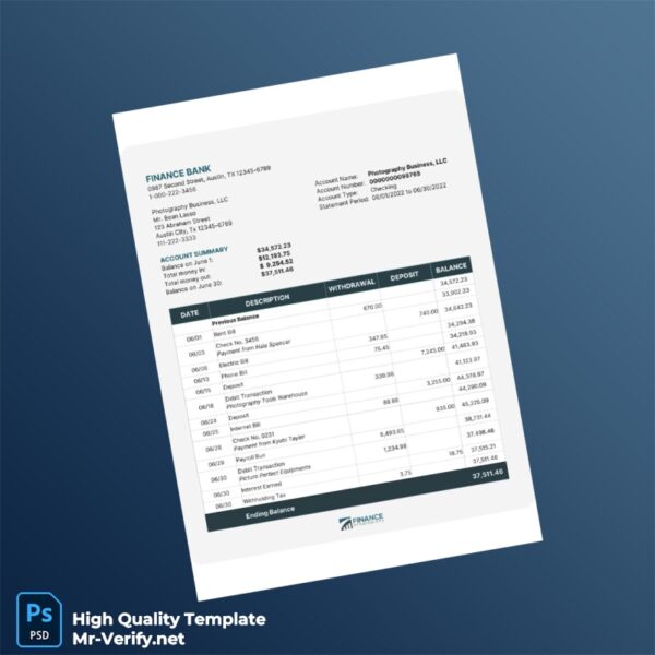 USA Finance Bank Account Statement Template in Word and PDF formats USA Finance Bank Account Statement Template in Word and PDF formats